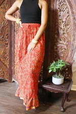 Boho Gypsy Hippy Yellow Crinkled Skirt Golden Border Summer Long Skirts S