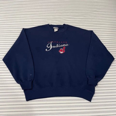 Vintage 90s Chalk Line MLB Cleveland Indians Embroidered Crewneck Sweatshirt L Cover