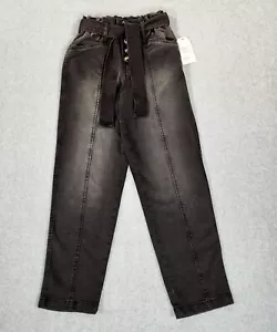 Time And Tru Paperbag Jeans da donna taglia 4 cravatta con bottoni cintura lavati neri nuovi con etichette - Foto 1 di 15