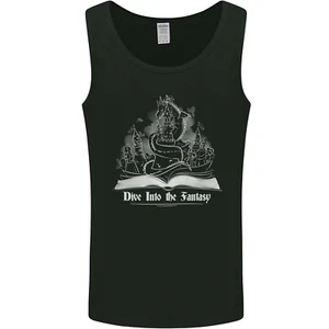 Immersione Nell'Fantasia Libro Lettura Bookworm Dragon Uomo Canotta Maglia - Foto 1 di 3