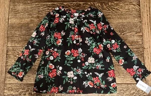 Carters Girls Holiday Blouse | Black w/ Red & Green Floral | Long Sleeve | Sz 8 - Picture 1 of 5