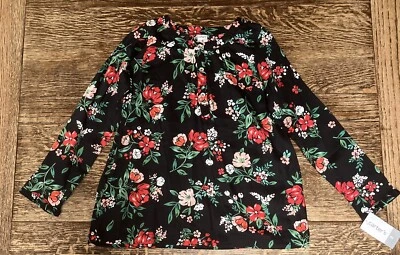 Carters Girls Holiday Blouse | Black w/ Red & Green Floral | Long Sleeve | Sz 8 - Image 1 of 4