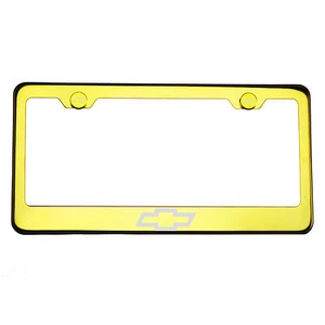 Gold Chrome License Plate Frame T304 Stainless Steel Laser Engraved Chevy Logo - Picture 1 of 11