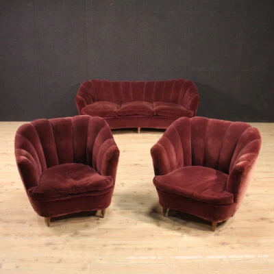 Salón Casa & Giardino Gio Ponti sofá dos sillones terciopelo siglo XX Foto 1 de 4
