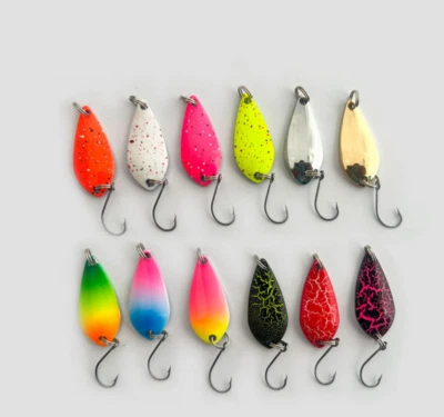 12pcs Colorful Metal Spoon Lure Fishing Lure Trout Bass Spinnner Baits Jig Hooks - Image 1 of 4