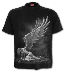 FALLEN ANGEL TEE T SHIRT TOP BY SPIRAL GOTHIC METAL BLACK WHITE GREY SKULLS WING - Picture 1 of 1