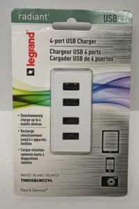 NEW PASS & SEYMOUR Legrand Quad 4 USB In-Wall Charging Outlet White TM8USB4WCCV4 - Picture 1 of 9