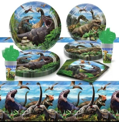 Platos de vajilla con tema de dinosaurio Dino suministros de fiesta niños decoraciones de cumpleaños Foto 1 de 4