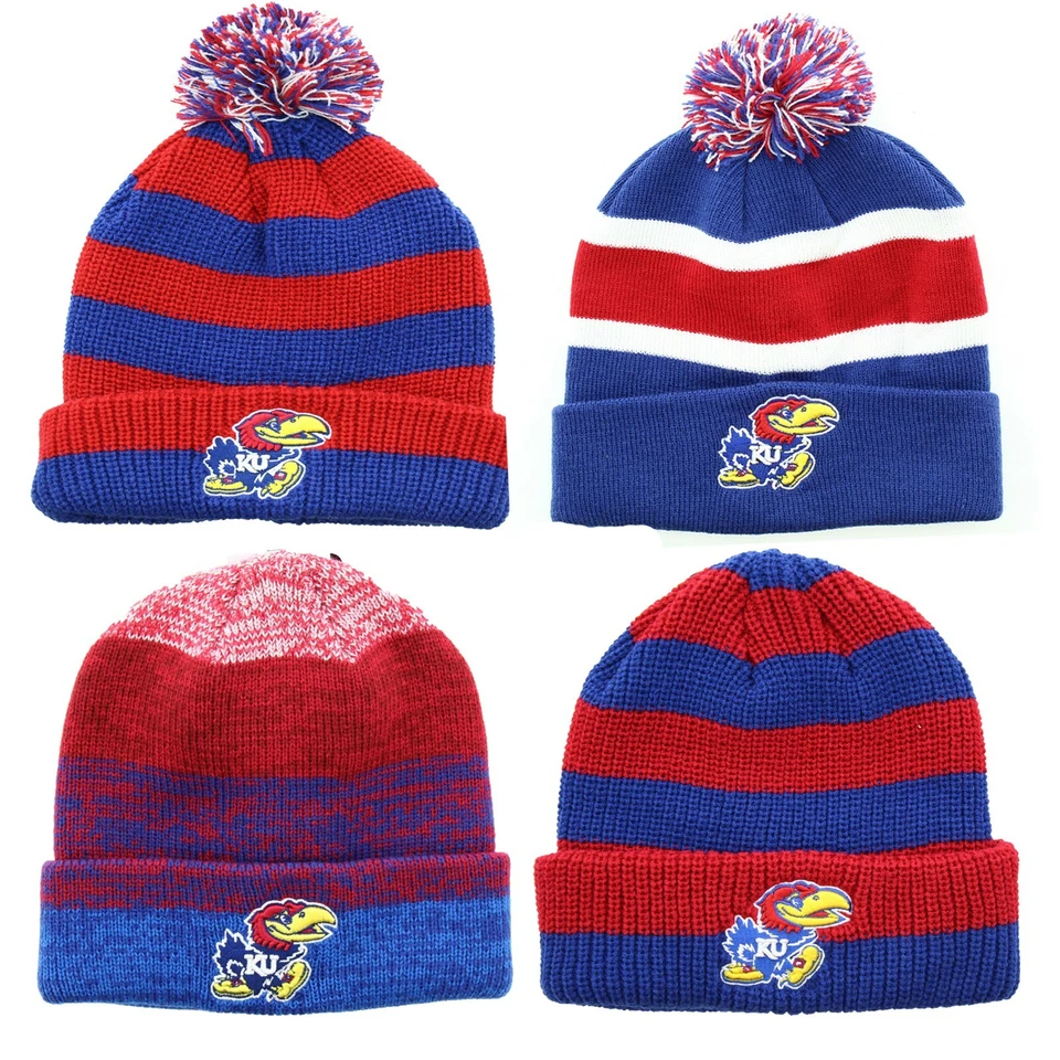 Gorro favorito de los fanáticos para hombre NCAA Kansas University Jayhawks sombrero de invierno gorra tejida Foto 1 de 1