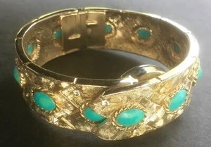 Sellita Hidden Watch Bracelet 17 Jewels Patterned Design Rhinestones, Blue Ovals - Picture 1 of 12