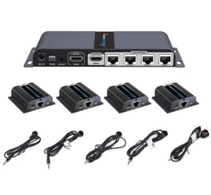1x4 HDMI POE Extender Splitter LKV714Pro 1080P Loop-out IR Remote Over Cat6 EDID - Picture 1 of 11