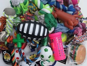 BULK ASSORTED PET DOG SQUEAKY CHEW ROPE BALL RUBBER LARGE TOYS X 10 DOG TOYS - Picture 1 of 7