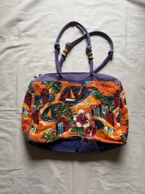 Bolso de Lona Vintage Sun N Sand Isla Vacaciones Bolsa de Lona Palmera Velero Foto 1 de 4