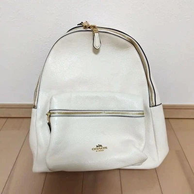 Import duty included  COACH Rucksack Bag Genuine Leather Ivory Gold Hardware A4 - Image 1 of 4