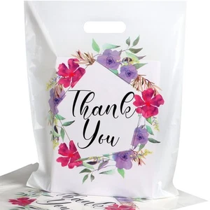 Floral Plastic Thank You Gift Bags Bulk - 12"x15" Merchandise Retail Shopping... - Picture 1 of 9