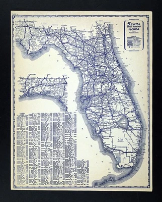 Mapa de ruta Sears 1935 Florida Miami Orlando St Augustine Tampa Tallahassee Keys Foto 1 de 4