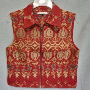 Vintage Cabi Damen Medium bestickte Weste rot Reißverschluss orientalisch rot gold Gobelin - Bild 1 von 9