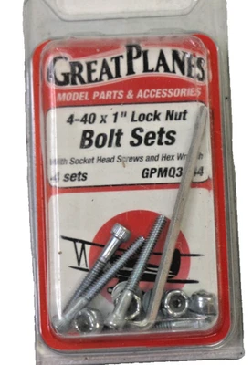 GREAT PLANES 4-40 X 1" Lock Nut Bolt Sets 4 sets GPMQ3544 - Image 1 of 2