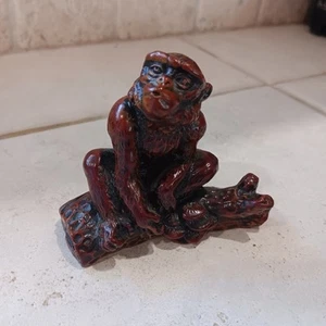 Monkey Statue Paperweight, Vintage, Two Tone Red Brown Teacher Gift Office - Picture 1 of 7