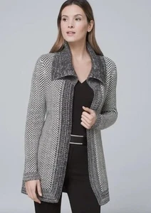 WHITE HOUSE BLACK MARKET Shimmering Herringbone Chunky Knit Cardigan Sweater M - Picture 1 of 6