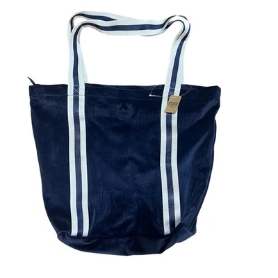 Victoria's Secret PINK Navy Blue Soft Velour Ribbed Shoulder Bag Zip Closure NWT - Image 1 of 4