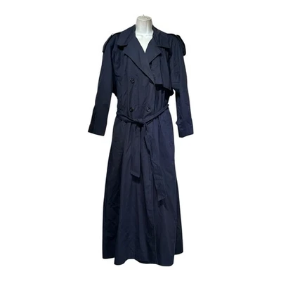 Laura Ashley темно-синий длинный Тренч женщин средний подпоясанный классический винтажный M - Изображение 1 из 4