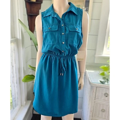 NUEVO CON ETIQUETAS BeBop Mujer Sin Mangas Snap Frontal Camisa Vestido Verde azulado Talla L Foto 1 de 4