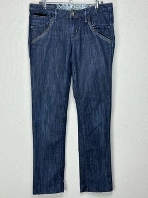 Женские темные вареные джинсы Marciano размер 27 золотистая и кожаная отделка с заниженной талией сделано в США - Изображение 1 из 4