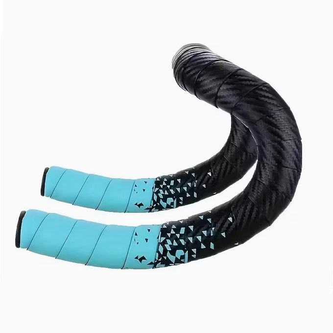 NASTRO MANUBRIO BICOLORE BICICLETTA CORSA BICI VINTAGE RETRO - CELESTE NERO - Immagine 1 di 2