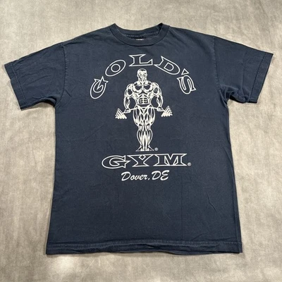 VINTAGE Golds Gym Dover Delaware T-Shirt Size MEDIUM Navy Blue Workout Lifting - Image 1 of 4