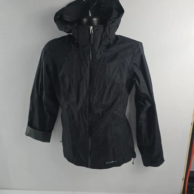 Chaqueta para mujer Eddie Bauer WeatherEdge Plus pequeña negra impermeable con capucha 334895 Foto 1 de 4