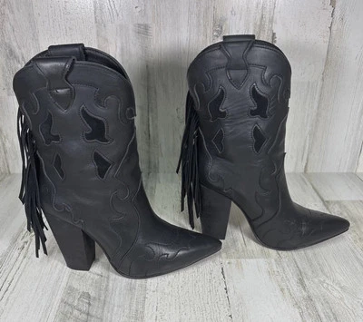 Botas Dingo de cuero negras para dama con flecos en punta en la mitad de la pantorrilla talla EE. UU. 8,5 Foto 1 de 4