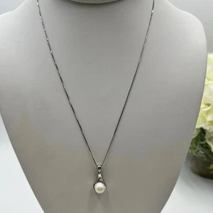 CP Sterling Silver White Freshwater Cultured Pearl Pendant Chain Necklace 18” - Picture 1 of 11