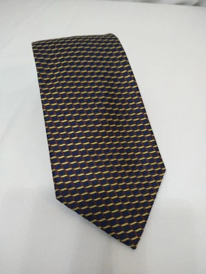 Corbata Andrew Fezza Nueva York 100% Seda Hecha a Mano Geométrica Azul Marino Dorado Rojo Corbata Foto 1 de 4