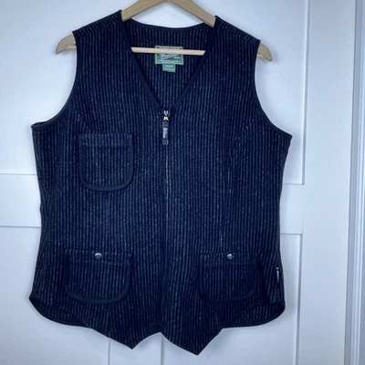 VTG Woolrich Blk Stripe Zip Front Wool Blend Tailored Vest Waist Coat Women’s L - Image 1 of 4