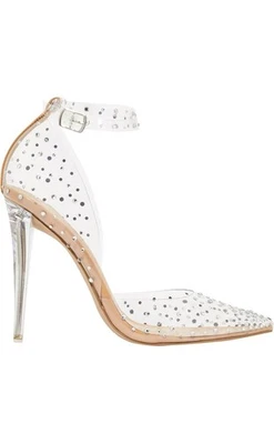 Bombas transparentes adornadas - Zapatos de tacón de aguja transparentes para mujer, tacón puntiagudo transparente talla 8,5 Foto 1 de 4