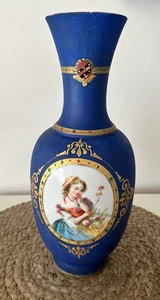 19C Old Paris Painted Neoclassical Lady Portrait Medaillon Blue Gold Vase 13" - Bild 1 von 15