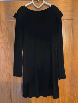 H&M Girls Black Long Sleeve Dress With Shoulder Frills. Age 8-10. - Image 1 of 4