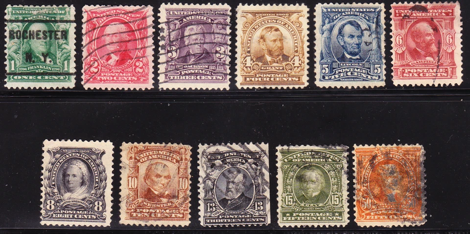 US Scott 300-310 old 1c-50c regular issue U/F-VF CV $80 - Image 1 of 1