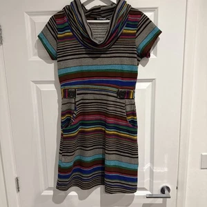 Punky Fish Damen Kleid grau bunt Rollkragen Größe M/L Kurzarm - Bild 1 von 5