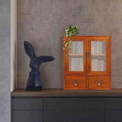 Armário de armazenamento de madeira 2 camadas cozinha mesa porta dupla organizador armário prateleira - Imagem 1 de 4