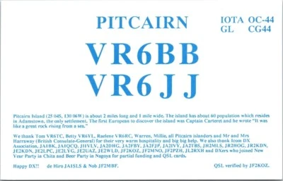 VTG HAM RADIO CQ QSL QSO CARD VR6BB/JF2MBF PITCAIRN ISLAND - Image 1 of 2
