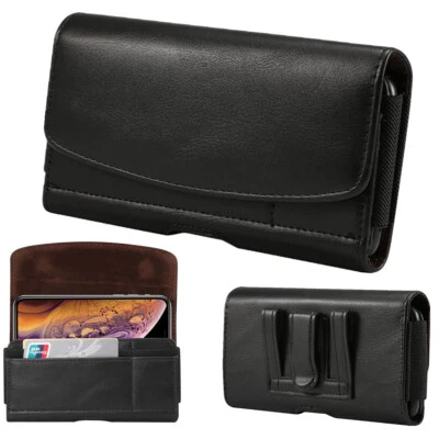 Black Pu Leather Mobile Phone Belt Loop Clip Pouch Horizontal Holster Case Cover - Image 1 of 4