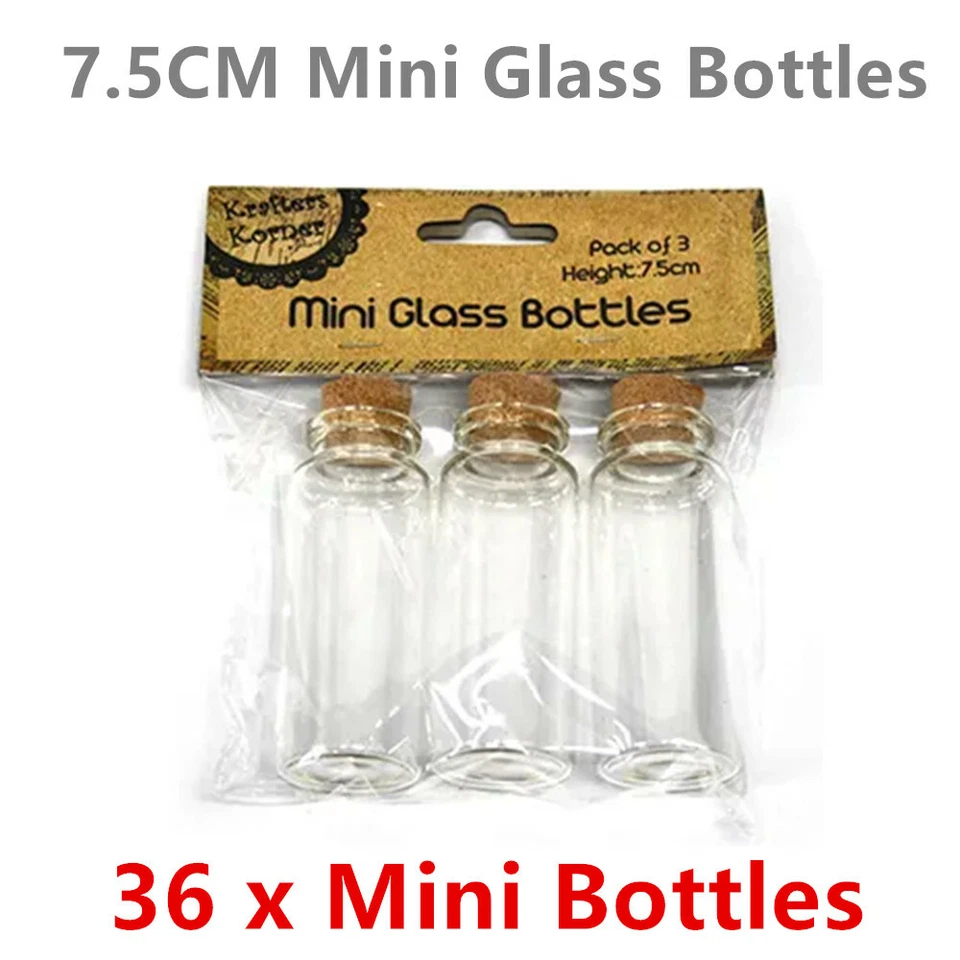 36 x Mini Clear Glass Bottle 7.5CM Art Craft DIY Home Decor Accessories Souvenir