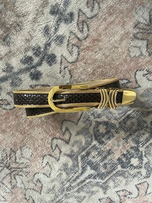 B.B Simon Brown Leather Gold Accents Buckle Women’s Belt - Image 1 of 4