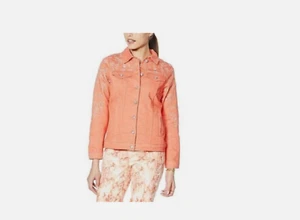 DG2 Diane Gilman Jacket Women's Large Embroidered Denim Coral NEW size XL - Picture 1 of 1