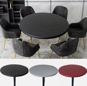 Round Waterproof Table Cover Protector Elastic Fitted Edged Oil-Proof Tablecloth - Picture 1 of 21