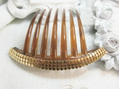 Mid Century Look Gold tone metal mesh large french hair comb, Wedding hair comb - Image 1 of 4