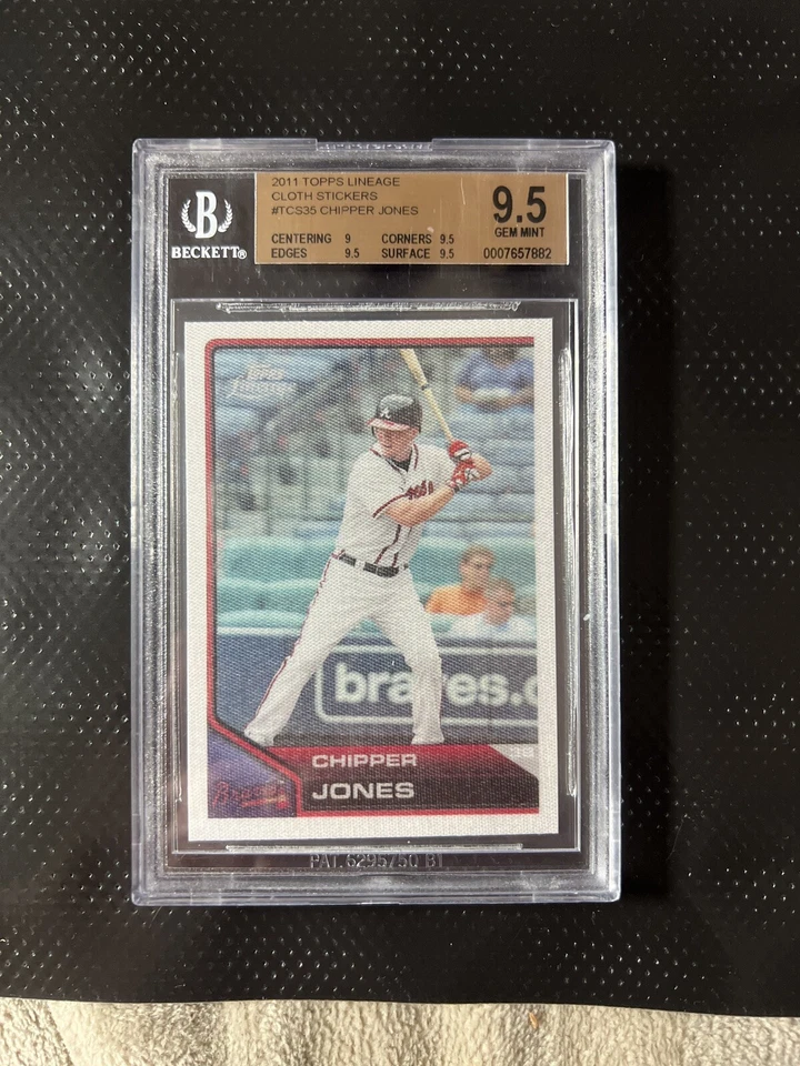 2011 TOPPS LINEAGE CHIPPER JONES CLOTH STICKERS #TCS35 BGS 9.5 GM “HOF” BRAVES - Image 1 of 3