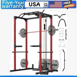 Power Cage 1200LBS Capacity Squat Rack with Pulley System Multifunctional Power - Picture 1 of 8